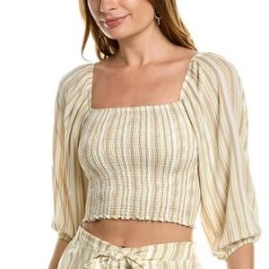 Peixoto Lula Smocked Crop Blouse Natural Striped Top Size Small Resort. 20